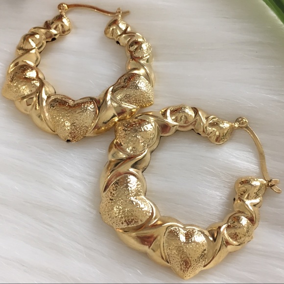 Heart Design Hoop Earrings-14K Gold Filled Rustic - Picture 1 of 6